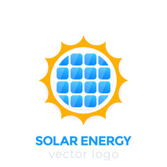 Solar energy vector logo, sun and solar panel