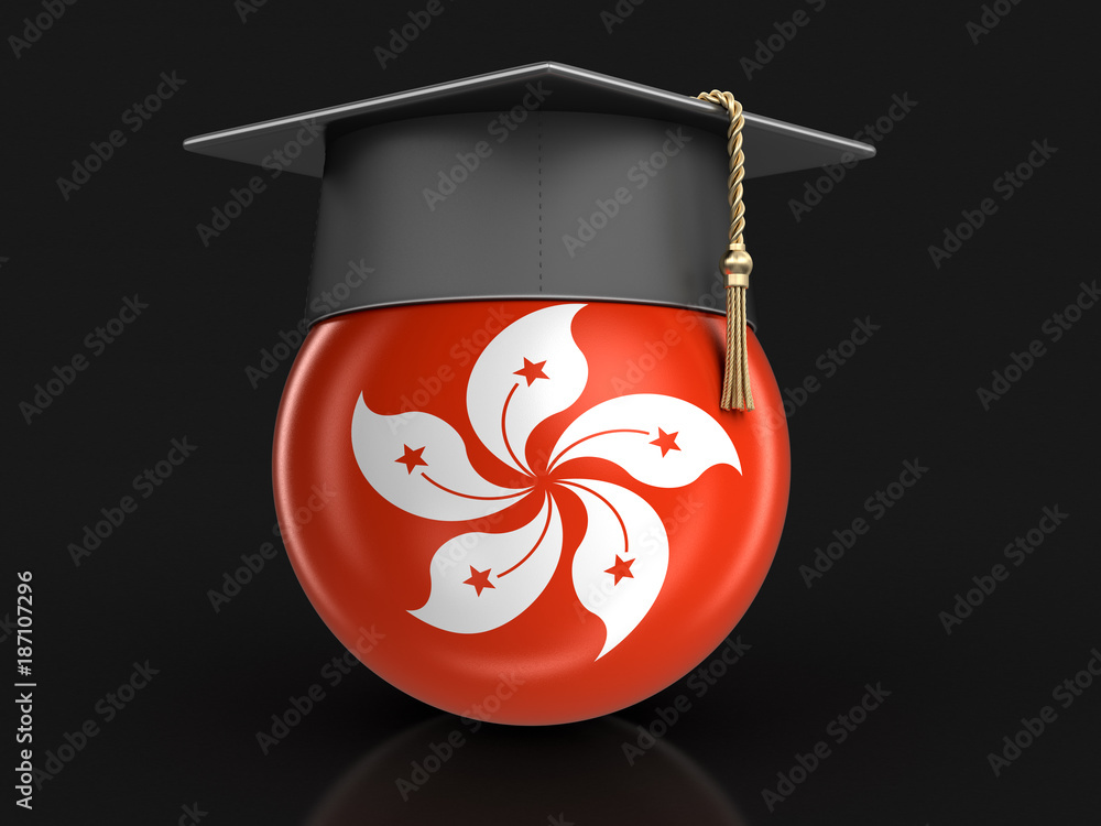 Poster graduation cap and hong kong flag. image with clipping path