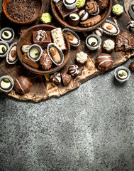 Chocolate candies in a bowls.