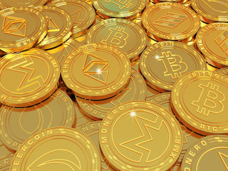 Crypto currency. The coin with the symbol. Metal coin.