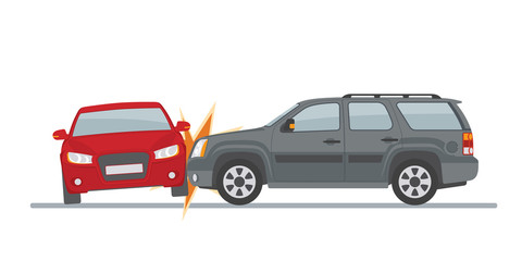 Auto accident involving two cars, isolated on white background. Vector illustration.
