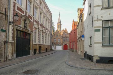 Fototapeta na wymiar A street scene in Bruges in Belgium