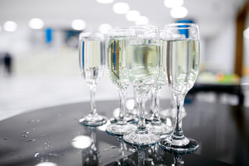 Wine glasses on the table close-up