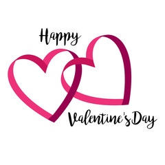 happy valentines day interlocking ribbon hearts with calligraphic typography