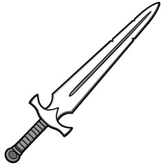 Broadsword Illustration - A vector cartoon illustration of a medieval Broadsword.