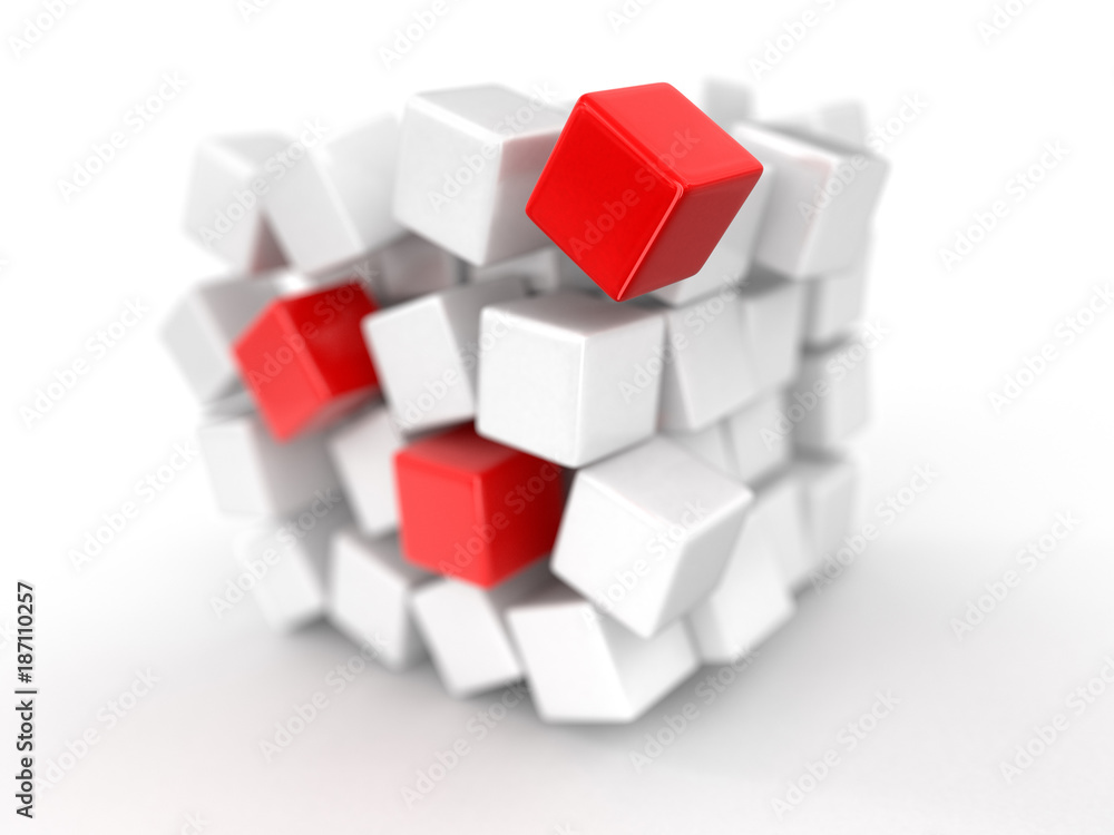 Poster cube falls apart. image with clipping path