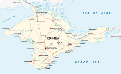 crimea road and major cities vector map