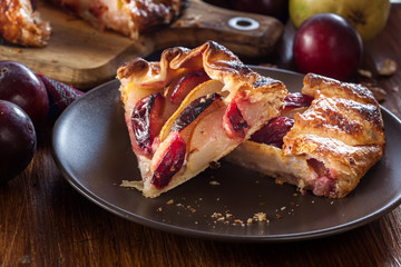 Portion of galette with pears and plums