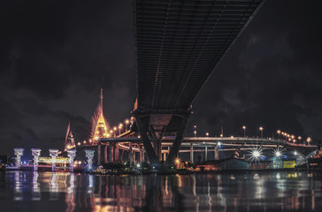 Fototapeta na wymiar Bhumibhol Bridge night view, Bangkok