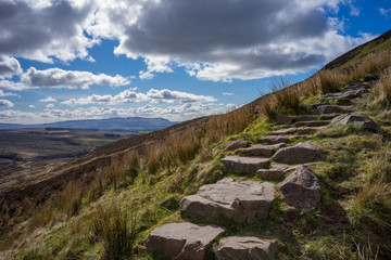 Rocky stairs leading up a scottish hill