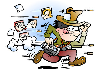 Cartoon Vector illustration of a paparazzi photographer who runs away
