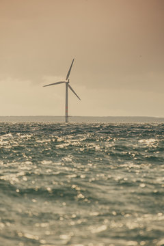 Wind turbines farm in Baltic Sea, Denmark