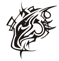 Tribal eagle head linear pattern. Stylization of a peaked black eagle symbol on a white background