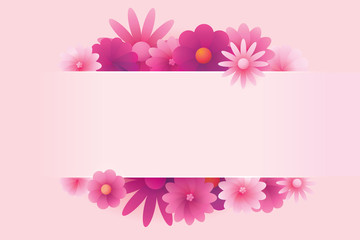 Pink flowers background. Vector of spring floral.