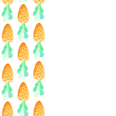 Watercolor carrot seamless frame. Easter holidays. For design, card, print or background