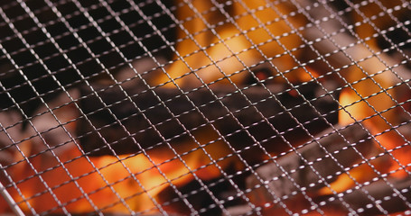 Barbecue Charcoal fire and metal grill net