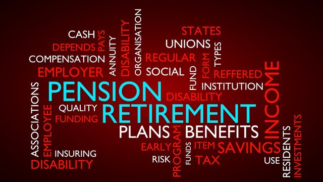 Pension, retirement word tag cloud. 3D rendering, red variant.