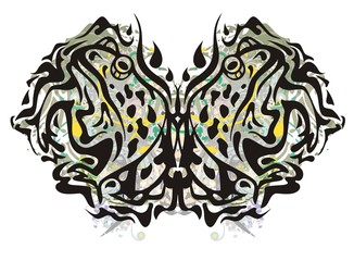 Fototapeta premium Grunge butterfly formed by toads. Tribal fantastic butterfly created in marsh shades of color with decorative elements