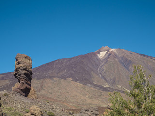 view on Roque Cinchado and colorful volcano pico del teide highest spanish mountain from famous...