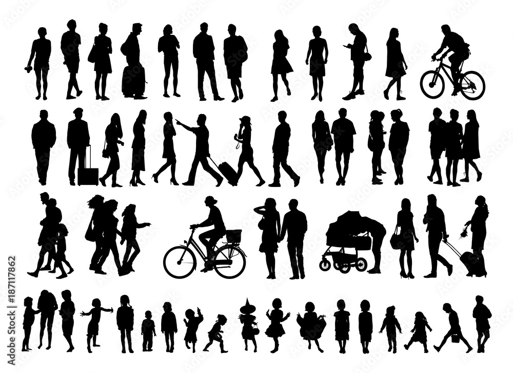 Wall mural black silhouettes over fifty people. vector illustration.