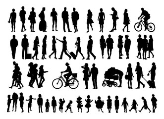 Black silhouettes over fifty people. Vector illustration.