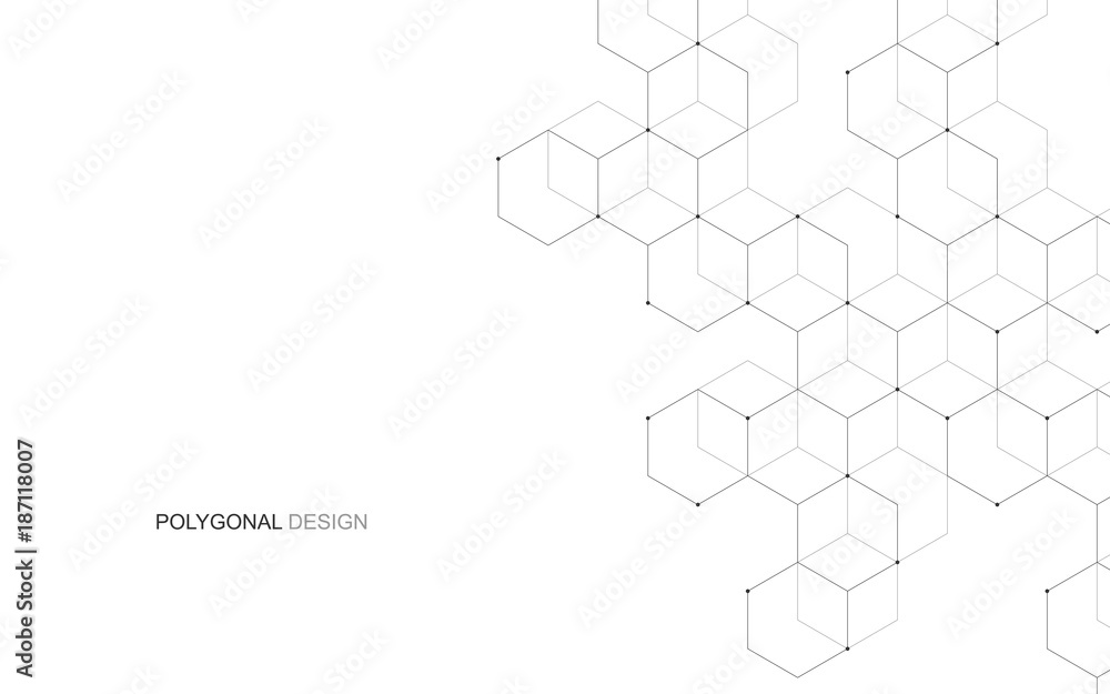 Wall mural vector hexagonal background. digital geometric abstraction with lines and dots. geometric abstract d