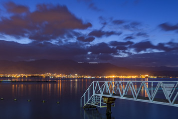 Night view on the harbor of Eilat - the southernmost port and famous resort city in Israel