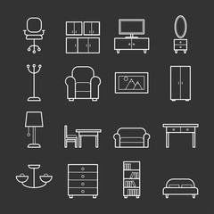 Collection of furniture vector outline icons. Line iocns for web, print, mobile apps design