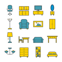 Set of furniture vector outline icons. Line icons for web, print, mobile apps design
