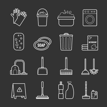 Set of vector outline cleaning icons for web, print, mobile apps design