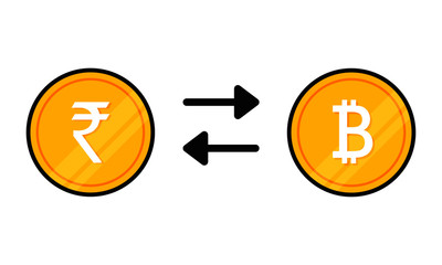 Bitcoin and Rupee Exchange. Cryptocurrency vector illustration. Internet Money Concept.