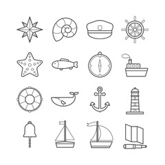 Collection of vector line sea icons for web, print, mobile apps design