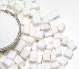 White sugar on the white background
