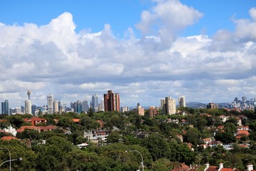 Fototapeta na wymiar View from Bondi Junction to Sydney city in summer, New South Wales Australia 