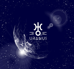 Planet Uranus in the form of polygonal mesh elements in the form of lines and points. The planet in astrology is responsible for modern technologies and innovations. Vector