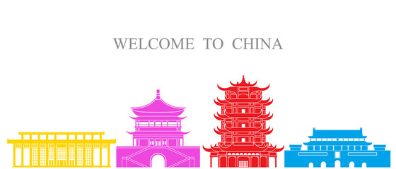 China set. Isolated china architecture on white background