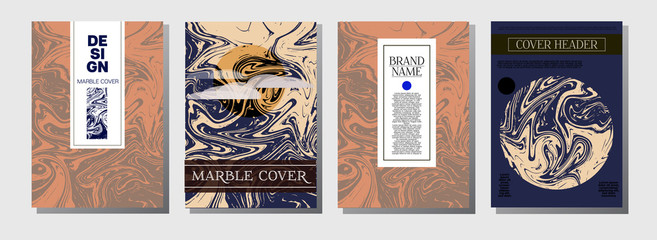 Fototapeta na wymiar Marble Ink Texture Cover Collection. A4 Vector Liquid Paint Journal Template. Orange, Brown, Green, Trendy Marble Ink Texture Cover Set. Neutral Faded Colors, Hipster Music Poster. Suminagashi Ebru.