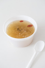 Tremella soup in a white bowl.