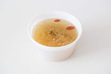 Tremella soup in a white bowl.