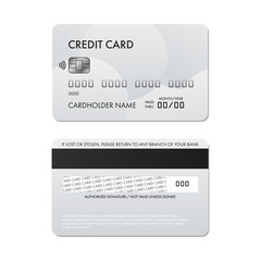 Vector realistic plastic credit card template, back and front.