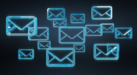Digital blue floating emails 3D rendering