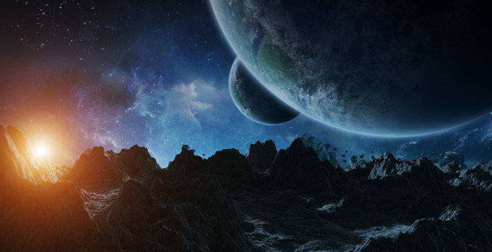 Asteroids flying close to planets 3D rendering elements of this image furnished by NASA