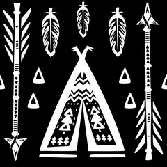 Seamless pattern with wigwams and arrows © Viktoriia Protsak
