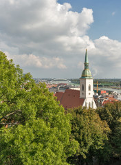 Bratislava cityscape with St. Martin Cathedral and Danube river, Slovakia.