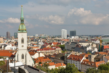 Fototapeta premium Bratislava cityscape with St. Martin Cathedral and Danube river, Slovakia.