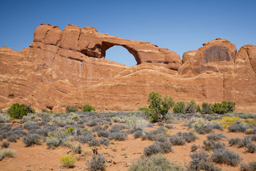 Skyline Arch - Red Rock Formations in Arches National Park, Utah.
