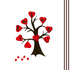 Card with beautiful tree hearts. Vector illustration.