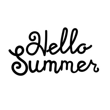 Hello summer lettering isolated on white hand written vector type. Calligraphy