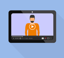 Distance learning, webinar, online conference, lectures in internet. Online presentation. Vector illustration.