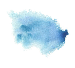 Abstract blue watercolor blot painted background. Isolated.